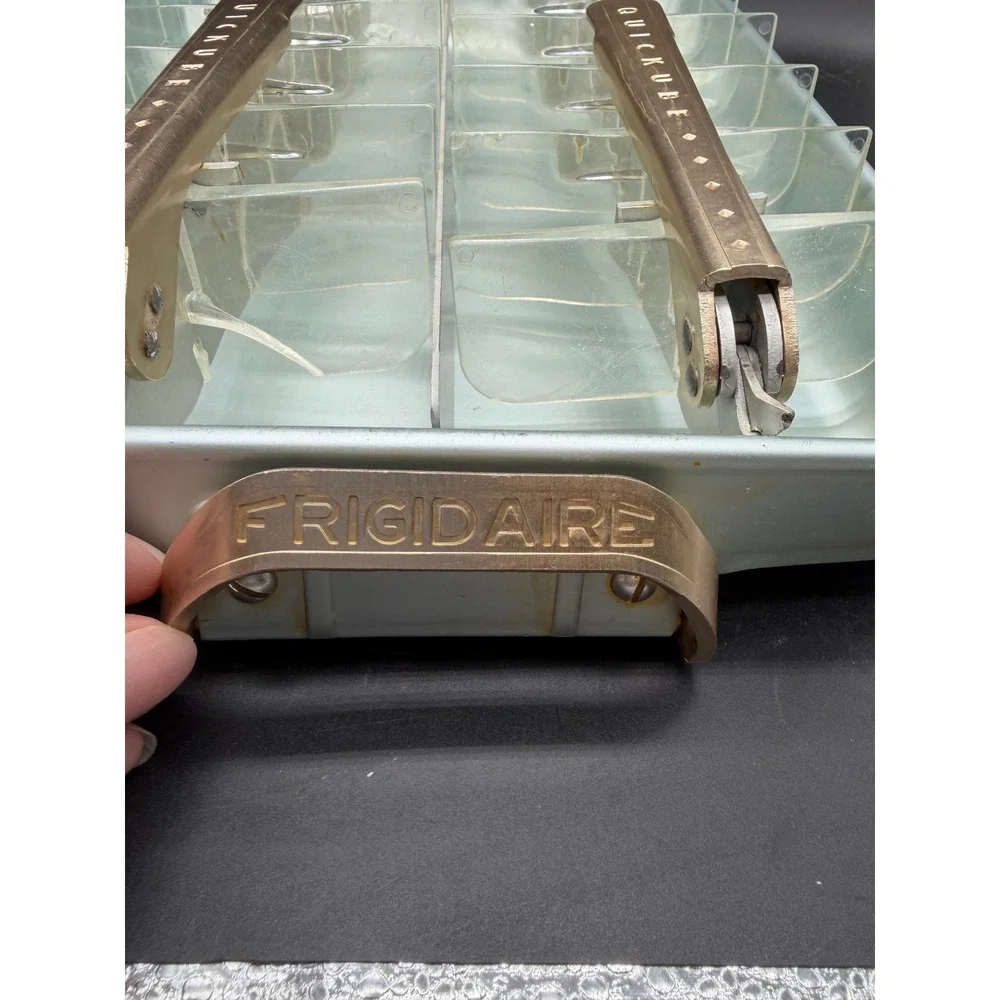 Vintage Frigidaire Quickube Aluminum Ice Cube Tray Blue Anodized Metal 2 Lever
